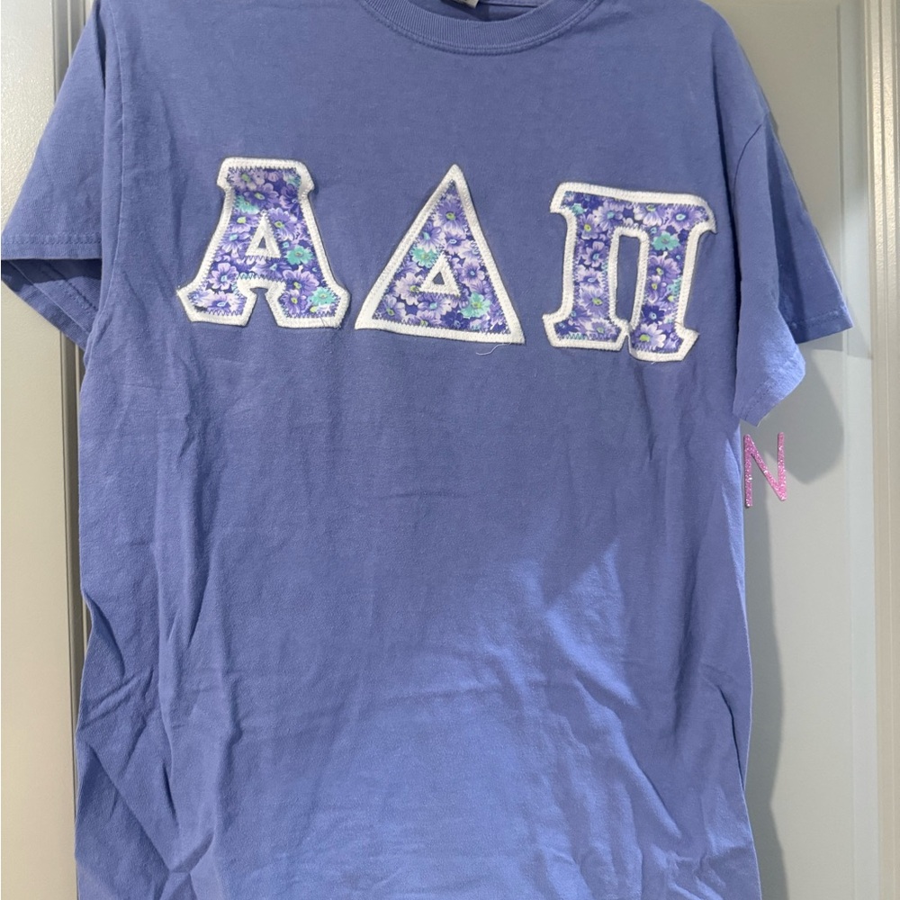 Alpha Delta Pi Comfort Colors Blue Floral Greek Letter Tee
